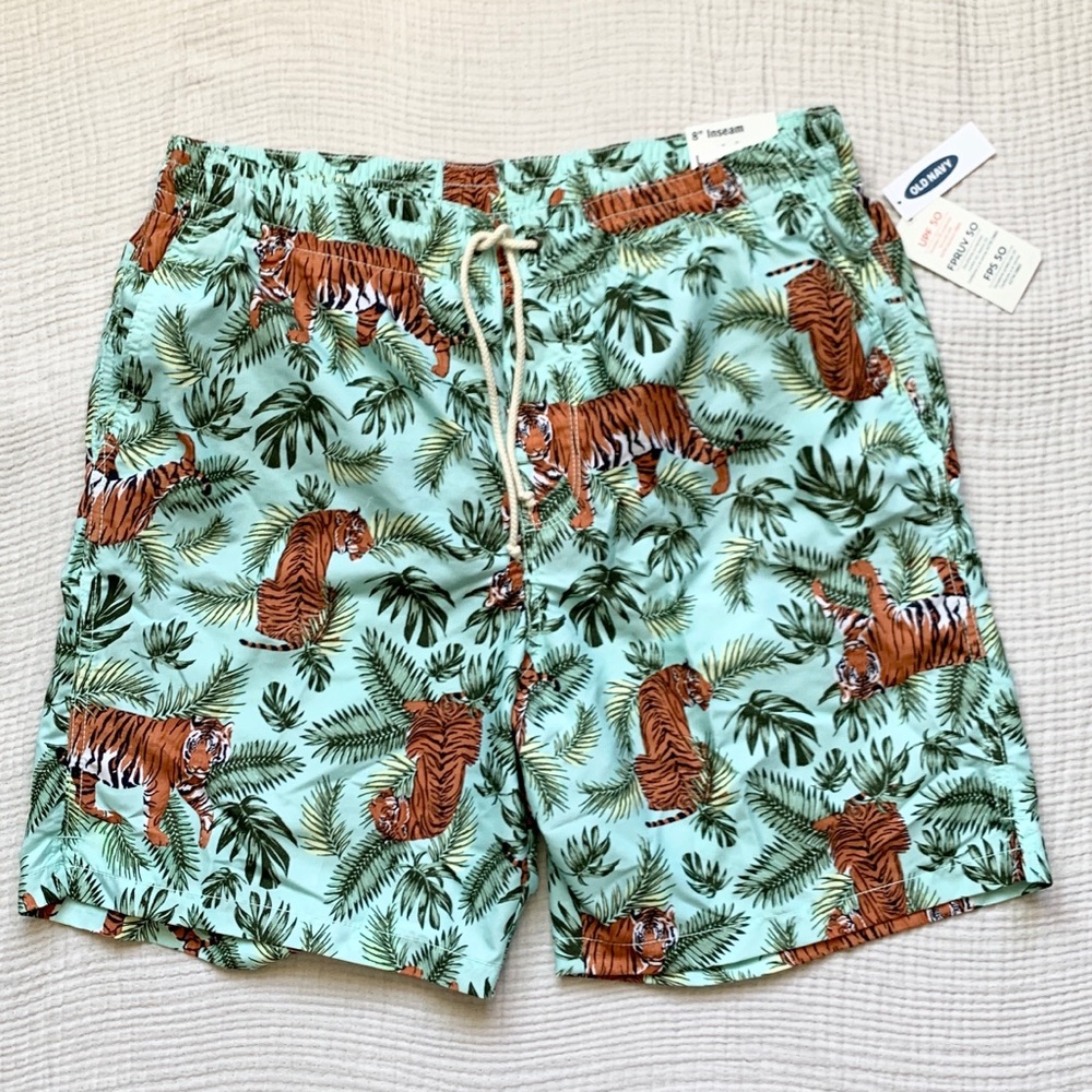 NEW Old Navy tiger print swim trunks large